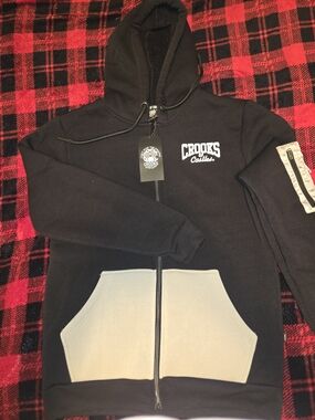 Crooks & Castles Black Hoodie with White Logo Tag